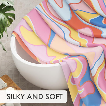 Shower Curtain, Abstract Pink Cloth Shower Curtain Sets with 12 Shower Curtain Hooks, Rustic Colorful Fabric Shower Curtain, Cute Washable Farmhouse Bathroom Shower Curtain, 72x72 Inches