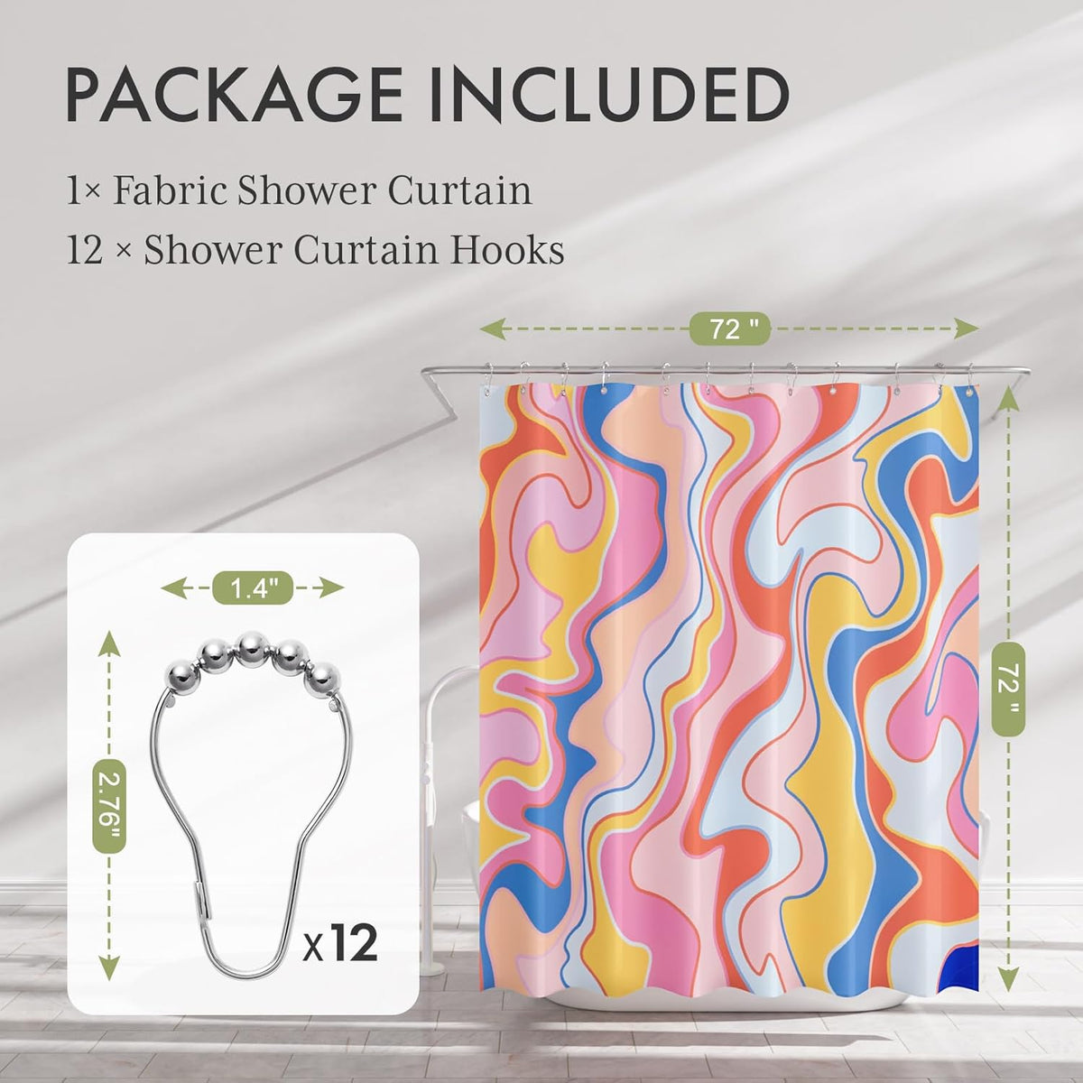 Shower Curtain, Abstract Pink Cloth Shower Curtain Sets with 12 Shower Curtain Hooks, Rustic Colorful Fabric Shower Curtain, Cute Washable Farmhouse Bathroom Shower Curtain, 72x72 Inches