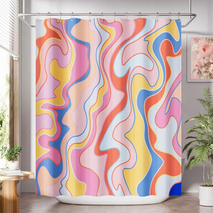 Shower Curtain, Abstract Pink Cloth Shower Curtain Sets with 12 Shower Curtain Hooks, Rustic Colorful Fabric Shower Curtain, Cute Washable Farmhouse Bathroom Shower Curtain, 72x72 Inches