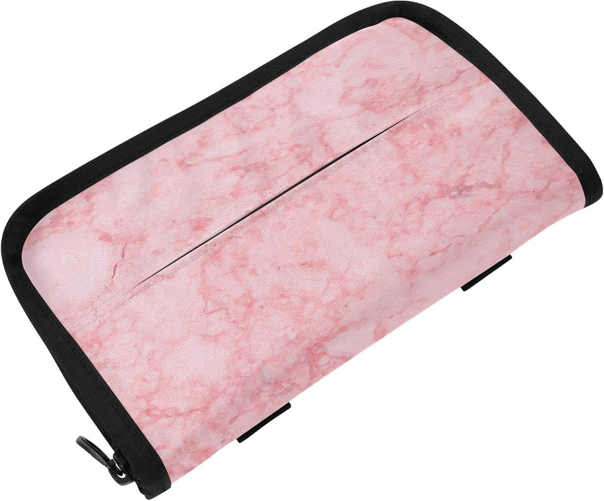 Car Tissue Holder Car Napkin Holder Car Tissue Box Dispenser Storage Case Sun Visor Mask Holder with Adjustable Straps Reusable Refillable Marble Pink