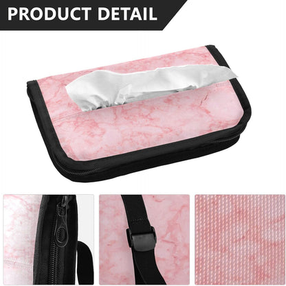 Car Tissue Holder Car Napkin Holder Car Tissue Box Dispenser Storage Case Sun Visor Mask Holder with Adjustable Straps Reusable Refillable Marble Pink