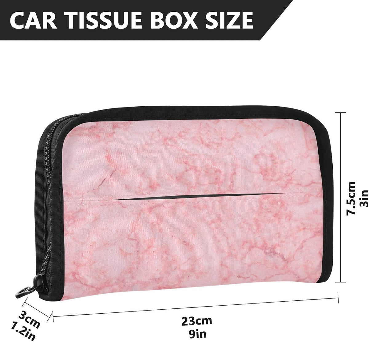 Car Tissue Holder Car Napkin Holder Car Tissue Box Dispenser Storage Case Sun Visor Mask Holder with Adjustable Straps Reusable Refillable Marble Pink