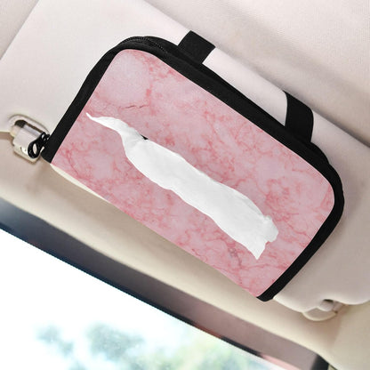 Car Tissue Holder Car Napkin Holder Car Tissue Box Dispenser Storage Case Sun Visor Mask Holder with Adjustable Straps Reusable Refillable Marble Pink