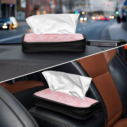 Car Tissue Holder Car Napkin Holder Car Tissue Box Dispenser Storage Case Sun Visor Mask Holder with Adjustable Straps Reusable Refillable Marble Pink