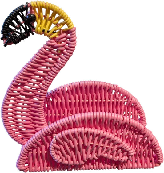 Resin Wicker Flamingo Napkin Holder, Bright Pink, 7 x 7 x 3 Inches, Decorative Table Accessory