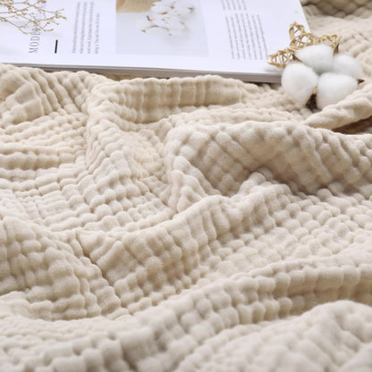 Muslin Blanket 100% Organic Cotton Throw Large 50" x 60" for Bed Couch Summer Gauze Blanket for Adults Lightweight and Breathable Apricot White