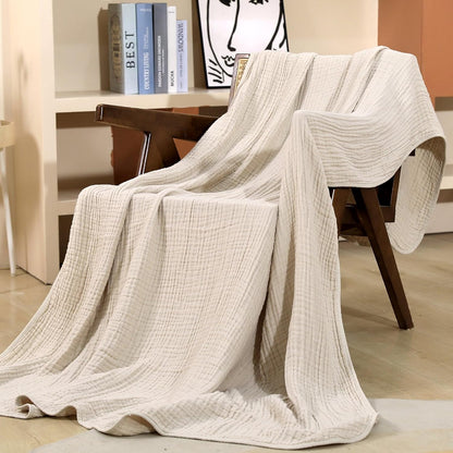 Muslin Blanket 100% Organic Cotton Throw Large 50" x 60" for Bed Couch Summer Gauze Blanket for Adults Lightweight and Breathable Apricot White