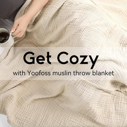 Muslin Blanket 100% Organic Cotton Throw Large 50" x 60" for Bed Couch Summer Gauze Blanket for Adults Lightweight and Breathable Apricot White