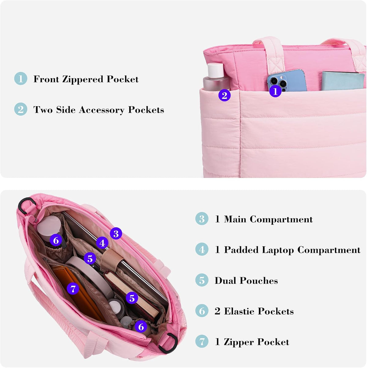 Puffer Tote Bag for Women Work Lightweight Puffy Quilted Tote Laptop
