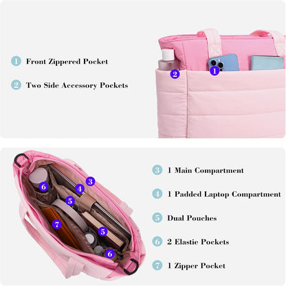Puffer Tote Bag for Women Work Lightweight Puffy Quilted Tote Laptop