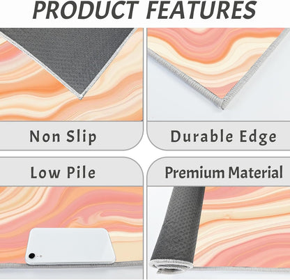 Dreamy Stripes Kitchen Mats Non Slip Washable Kitchen Rug Sets 2 Piece Peach Pink Abstract Marble Carpet Runners Floor Mat for Hallway Laundry Room 16"X24"+16"X47"
