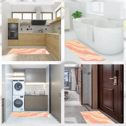 Dreamy Stripes Kitchen Mats Non Slip Washable Kitchen Rug Sets 2 Piece Peach Pink Abstract Marble Carpet Runners Floor Mat for Hallway Laundry Room 16"X24"+16"X47"