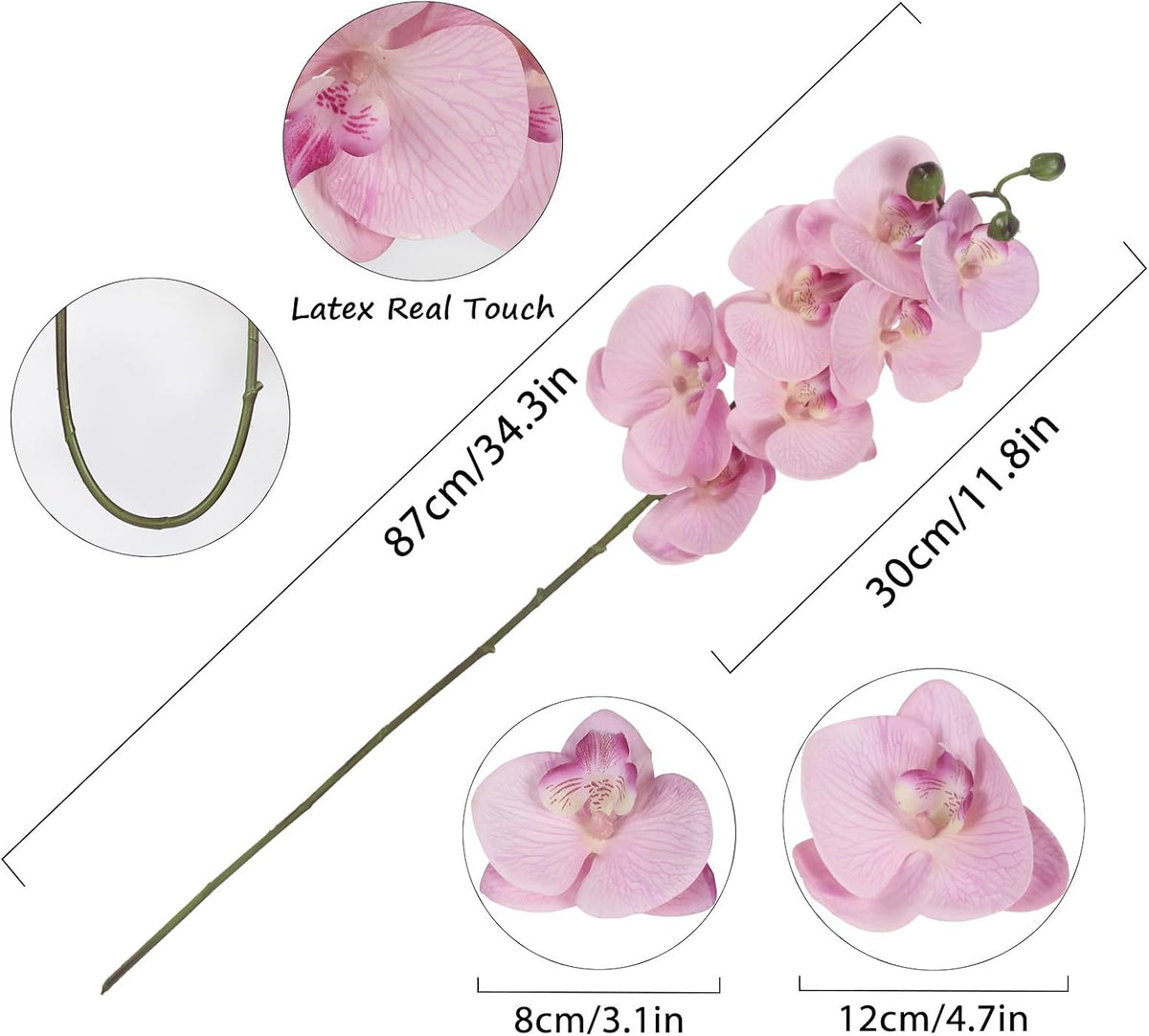 34.3" Pink Orchid Artificial Flowers, Real Touch Fake Orchid Latex Pink Flowers Phalaenopsis Branches for Home Party Wedding Bridal Shower Decoration, 2pcs Pink