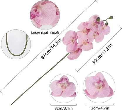 34.3" Pink Orchid Artificial Flowers, Real Touch Fake Orchid Latex Pink Flowers Phalaenopsis Branches for Home Party Wedding Bridal Shower Decoration, 2pcs Pink