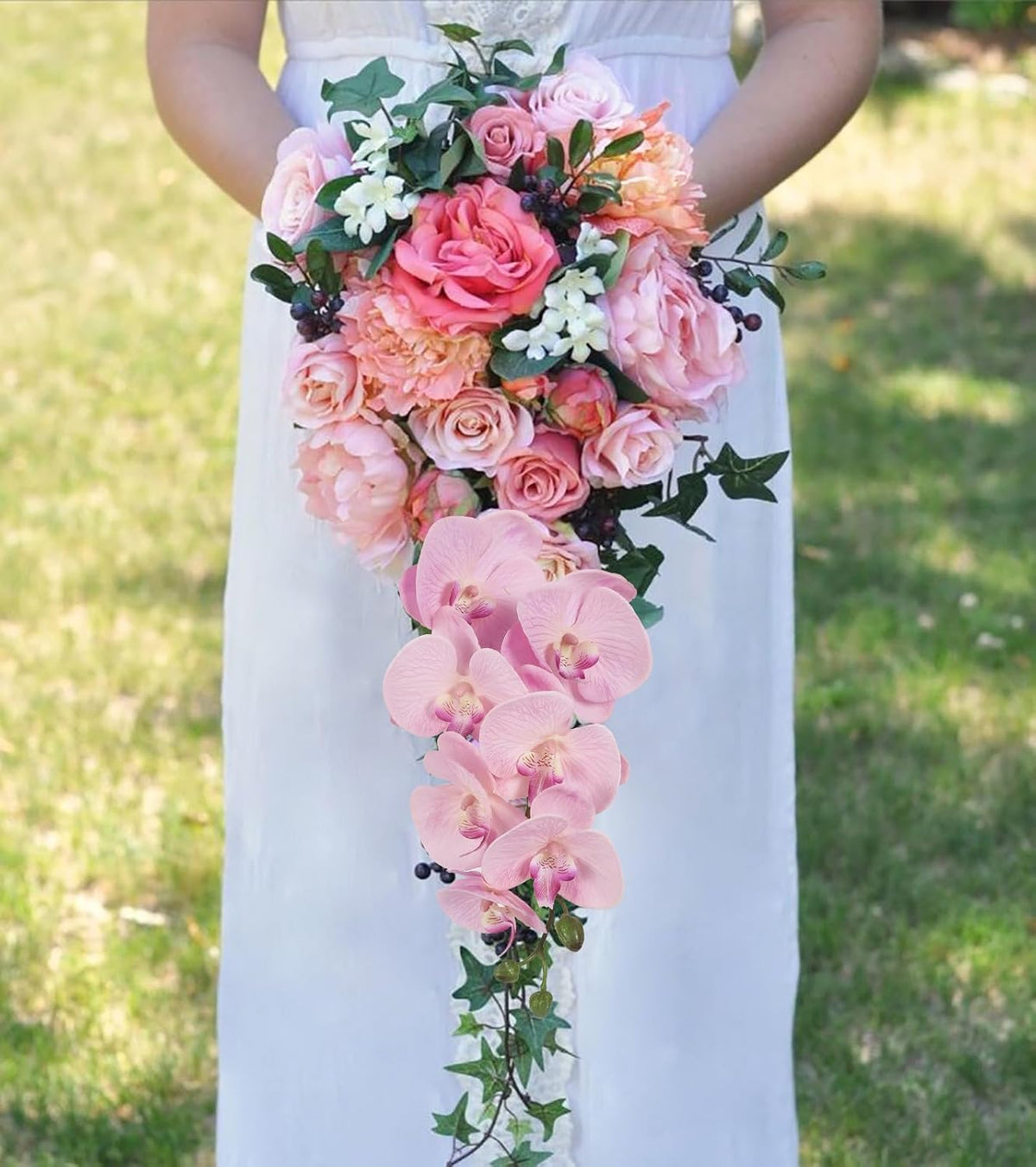 34.3" Pink Orchid Artificial Flowers, Real Touch Fake Orchid Latex Pink Flowers Phalaenopsis Branches for Home Party Wedding Bridal Shower Decoration, 2pcs Pink