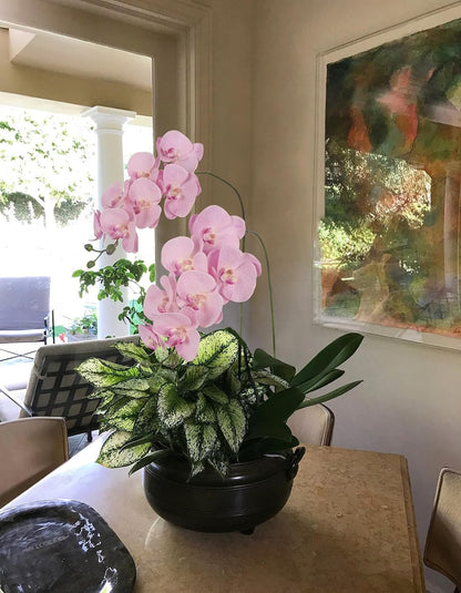 34.3" Pink Orchid Artificial Flowers, Real Touch Fake Orchid Latex Pink Flowers Phalaenopsis Branches for Home Party Wedding Bridal Shower Decoration, 2pcs Pink