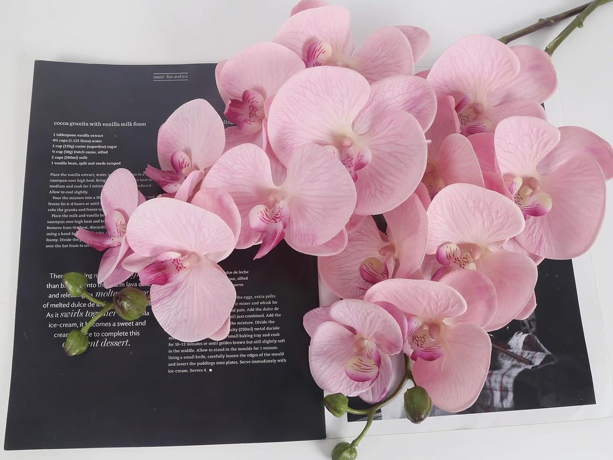 34.3" Pink Orchid Artificial Flowers, Real Touch Fake Orchid Latex Pink Flowers Phalaenopsis Branches for Home Party Wedding Bridal Shower Decoration, 2pcs Pink