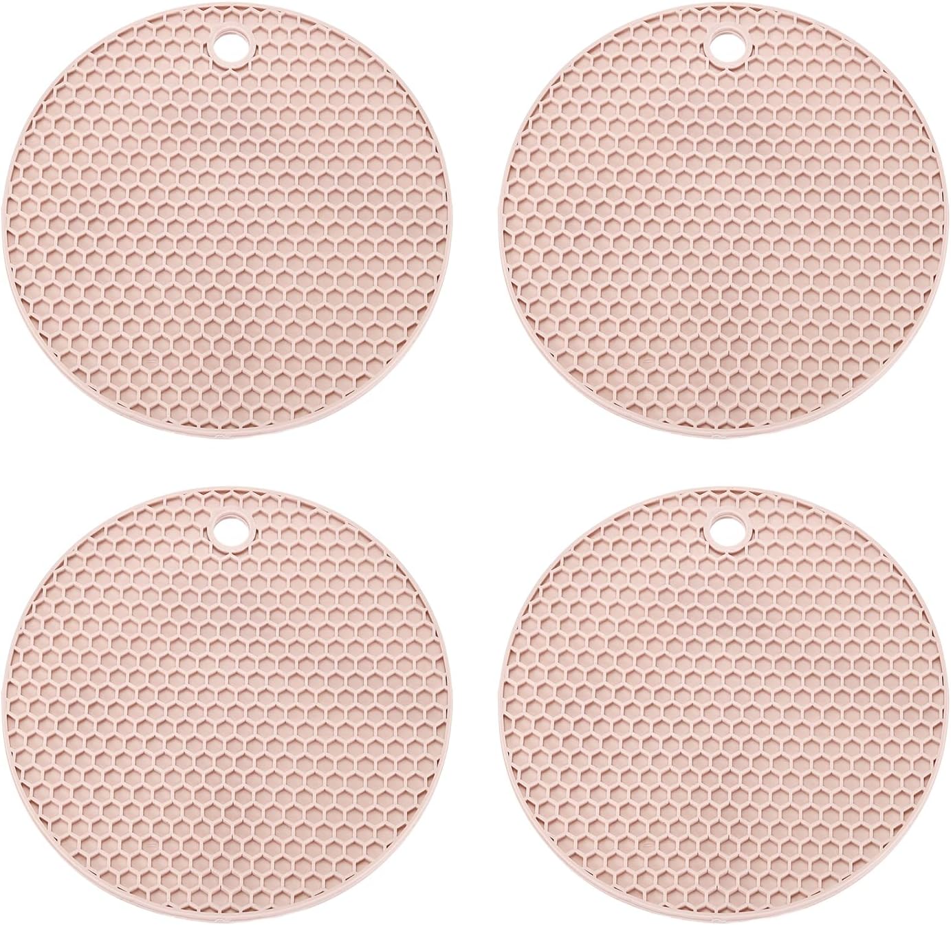 Silicone Trivet Mats for Hot Dishes 6 Inch, 4 Pcs Multi-Functional Non-Slip Hot Pads Heat Resistant Pot Holder Hot Plate Mats for Kitchen Counter Table, Pink