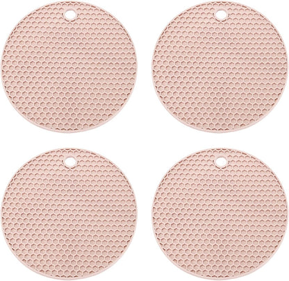 Silicone Trivet Mats for Hot Dishes 6 Inch, 4 Pcs Multi-Functional Non-Slip Hot Pads Heat Resistant Pot Holder Hot Plate Mats for Kitchen Counter Table, Pink
