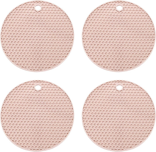 Silicone Trivet Mats for Hot Dishes 6 Inch, 4 Pcs Multi-Functional Non-Slip Hot Pads Heat Resistant Pot Holder Hot Plate Mats for Kitchen Counter Table, Pink
