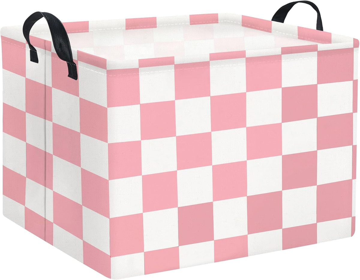 Rectangular Baby Girl Basket Fabric Storage Basket Storage Bin Organizer Box Room Decor(Pink Checkered)