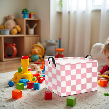 Rectangular Baby Girl Basket Fabric Storage Basket Storage Bin Organizer Box Room Decor(Pink Checkered)