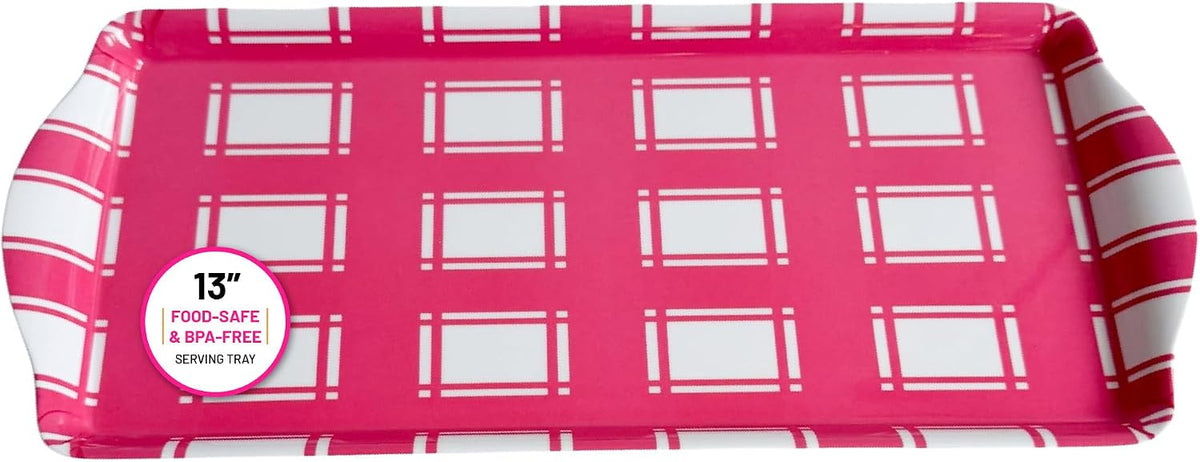 Melamine Serving Tray Pink Plaid Reusable Lightweight Charcuterie Platter