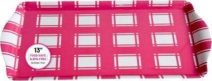 Melamine Serving Tray Pink Plaid Reusable Lightweight Charcuterie Platter