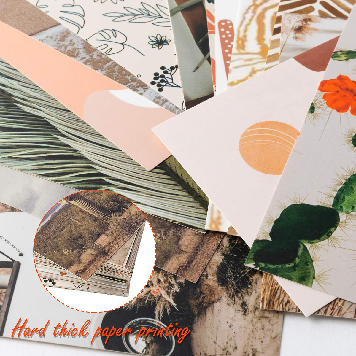 50PCS Boho Aesthetic Pictures Wall Collage Kit, Peach Teal Photo Collection Collage Dorm Decor for Girl Teens and Women, Orange Boho Wall Prints Kit, Small Posters for Room Bedroom Aesthetic