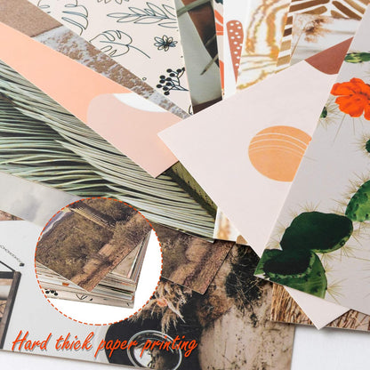 50PCS Boho Aesthetic Pictures Wall Collage Kit, Peach Teal Photo Collection Collage Dorm Decor for Girl Teens and Women, Orange Boho Wall Prints Kit, Small Posters for Room Bedroom Aesthetic