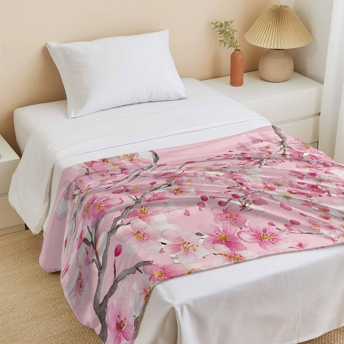 Cooling Blanket for Hot Sleepers, Spring Peaches Lightweight Breathable Summer Blanket, Botanical Blossom Flowers Branches Double-Side Cool Throw Blankets for Sleeping Travel, 30"x40"