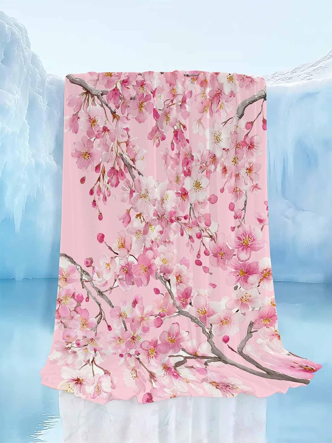 Cooling Blanket for Hot Sleepers, Spring Peaches Lightweight Breathable Summer Blanket, Botanical Blossom Flowers Branches Double-Side Cool Throw Blankets for Sleeping Travel, 30"x40"