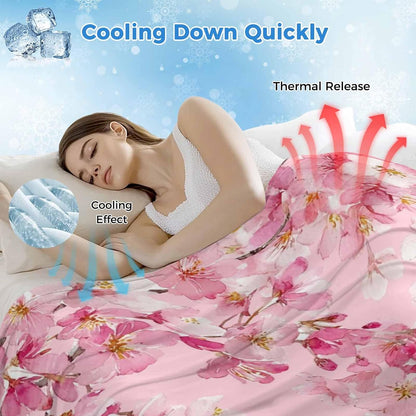 Cooling Blanket for Hot Sleepers, Spring Peaches Lightweight Breathable Summer Blanket, Botanical Blossom Flowers Branches Double-Side Cool Throw Blankets for Sleeping Travel, 30"x40"
