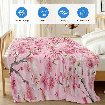 Cooling Blanket for Hot Sleepers, Spring Peaches Lightweight Breathable Summer Blanket, Botanical Blossom Flowers Branches Double-Side Cool Throw Blankets for Sleeping Travel, 30"x40"