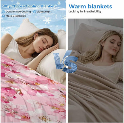Cooling Blanket for Hot Sleepers, Spring Peaches Lightweight Breathable Summer Blanket, Botanical Blossom Flowers Branches Double-Side Cool Throw Blankets for Sleeping Travel, 30"x40"