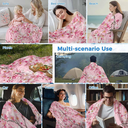 Cooling Blanket for Hot Sleepers, Spring Peaches Lightweight Breathable Summer Blanket, Botanical Blossom Flowers Branches Double-Side Cool Throw Blankets for Sleeping Travel, 30"x40"