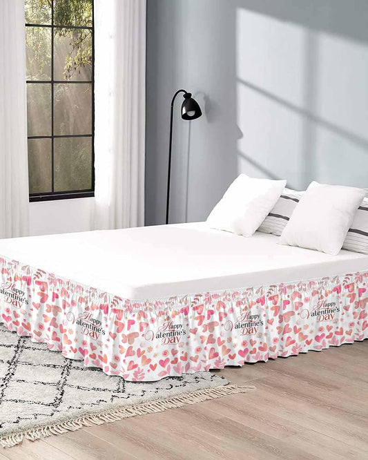 Valentine's Day Bed Skirt Queen Size 16 Inch Drop, Adjustable Elastic Wrap Around Bed Skirts Easy Fitting Dust Ruffle Bedskirt Bed Frame Cover Peach Pink Love Floral Modern Romantic