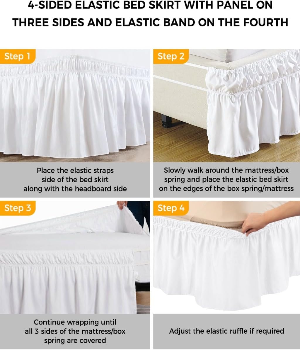 Valentine's Day Bed Skirt Queen Size 16 Inch Drop, Adjustable Elastic Wrap Around Bed Skirts Easy Fitting Dust Ruffle Bedskirt Bed Frame Cover Peach Pink Love Floral Modern Romantic