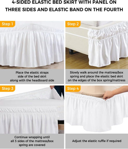 Valentine's Day Bed Skirt Queen Size 16 Inch Drop, Adjustable Elastic Wrap Around Bed Skirts Easy Fitting Dust Ruffle Bedskirt Bed Frame Cover Peach Pink Love Floral Modern Romantic