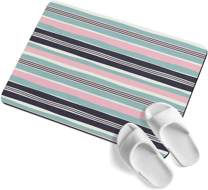 Bath Mat Absorbent Bathroom Rug,Pink Blue Black Stripes Non Slip Quick Dry Bath Rugs Diatomite Stone Shower Mat,Watercolor Lines Washable Doormat Kitchen Mats