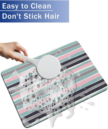 Bath Mat Absorbent Bathroom Rug,Pink Blue Black Stripes Non Slip Quick Dry Bath Rugs Diatomite Stone Shower Mat,Watercolor Lines Washable Doormat Kitchen Mats