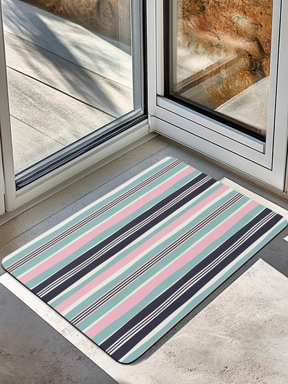 Bath Mat Absorbent Bathroom Rug,Pink Blue Black Stripes Non Slip Quick Dry Bath Rugs Diatomite Stone Shower Mat,Watercolor Lines Washable Doormat Kitchen Mats