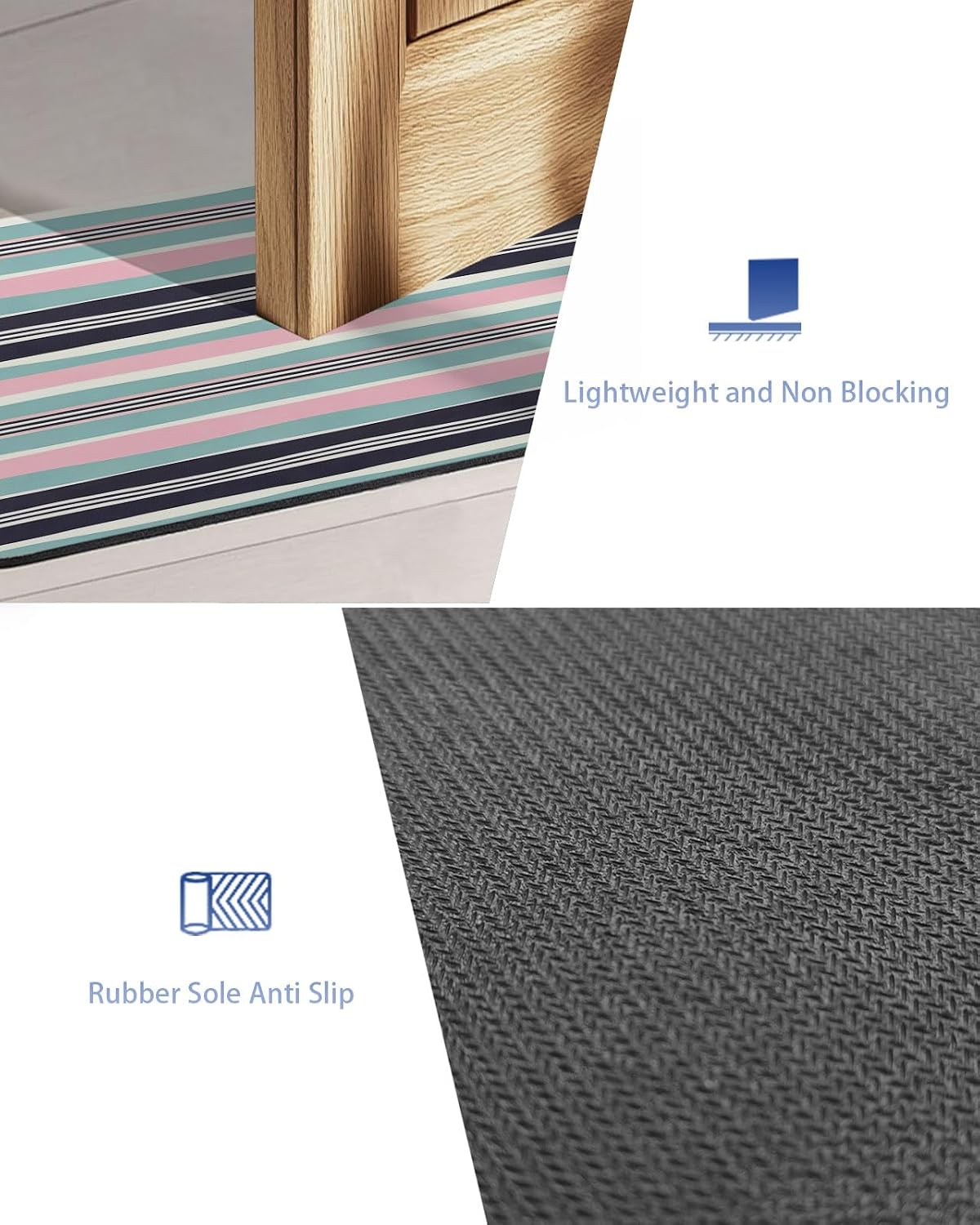 Bath Mat Absorbent Bathroom Rug,Pink Blue Black Stripes Non Slip Quick Dry Bath Rugs Diatomite Stone Shower Mat,Watercolor Lines Washable Doormat Kitchen Mats