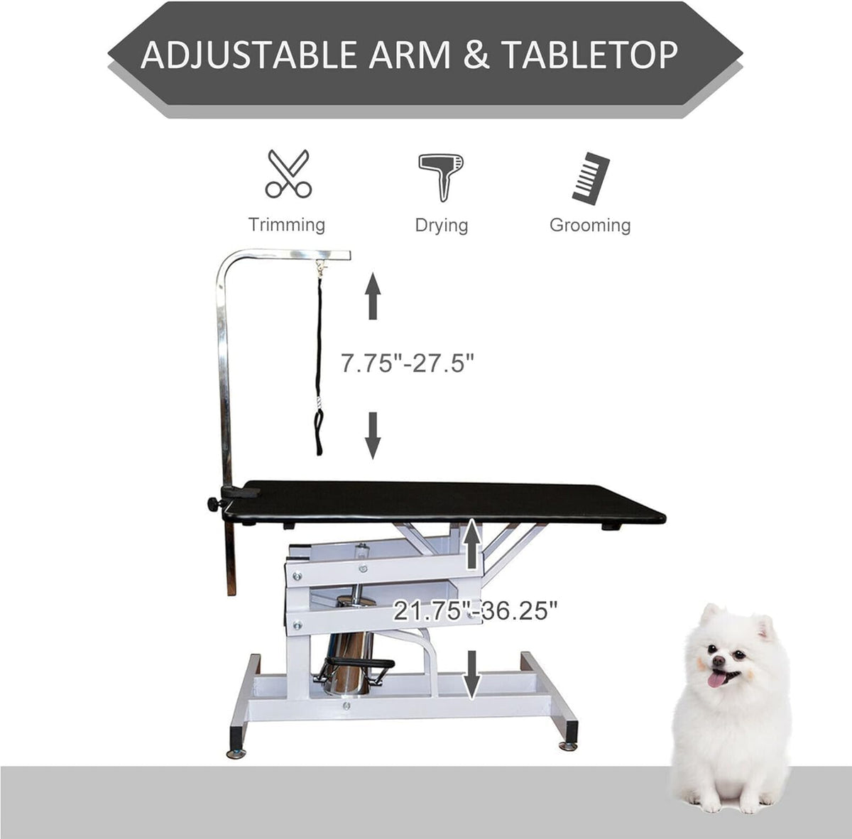 42.5" Hydraulic Dog Grooming Table for Large Dogs Heavy Duty Height Adjustable Dog Grooming Table with Overhead Arm & Noose Height Range 21-36 inch Pink