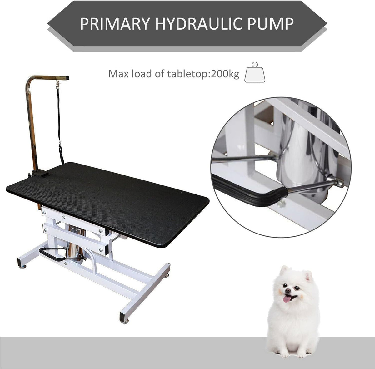 42.5" Hydraulic Dog Grooming Table for Large Dogs Heavy Duty Height Adjustable Dog Grooming Table with Overhead Arm & Noose Height Range 21-36 inch Pink