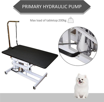 42.5" Hydraulic Dog Grooming Table for Large Dogs Heavy Duty Height Adjustable Dog Grooming Table with Overhead Arm & Noose Height Range 21-36 inch Pink