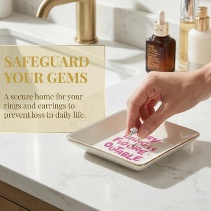 Inspirational Pink Jewelry Dish Tray, Everything Is Figureoutable Ceramic Jewelry Tray for Rings Earring, Motivational Gifts for Women, Positive Affirmation Gifts Trinket Dish for Women