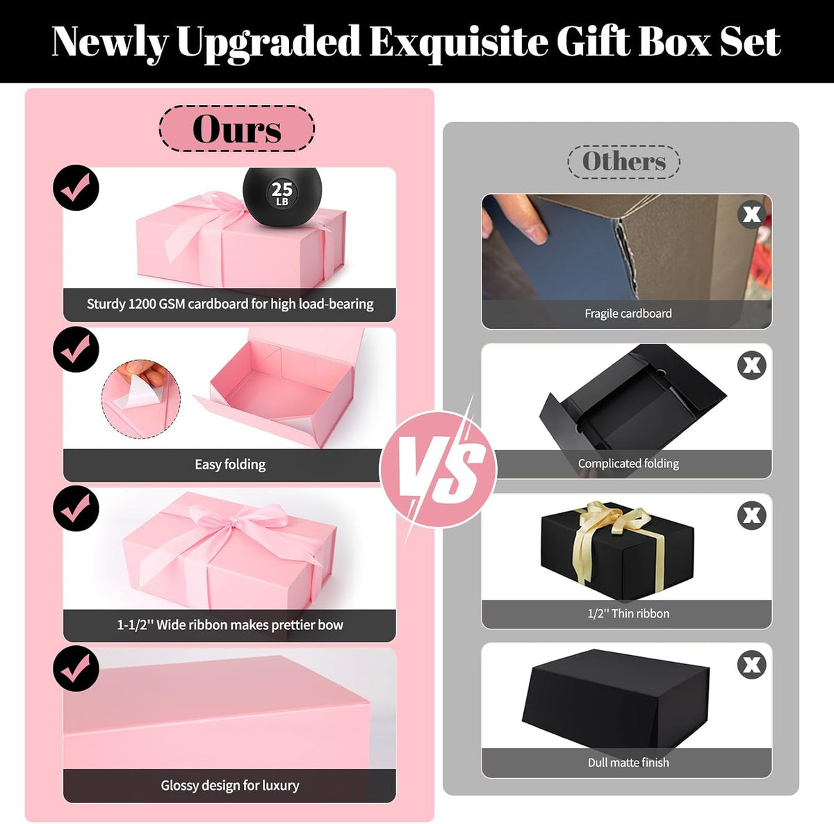Pink Gift Box 11’’x7.2”x3.5”, Glossy Magnetic Gift Box with Lid for Present Contains 1-1/2’’ Widened Ribbon, Liner Paper, Card for Christmas, Valentine's Day, Wedding, Birthday