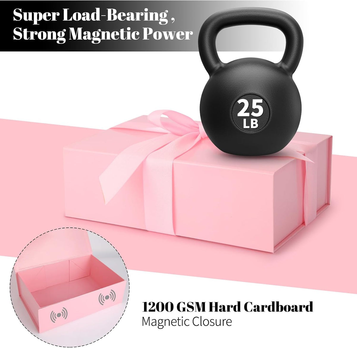 Pink Gift Box 11’’x7.2”x3.5”, Glossy Magnetic Gift Box with Lid for Present Contains 1-1/2’’ Widened Ribbon, Liner Paper, Card for Christmas, Valentine's Day, Wedding, Birthday