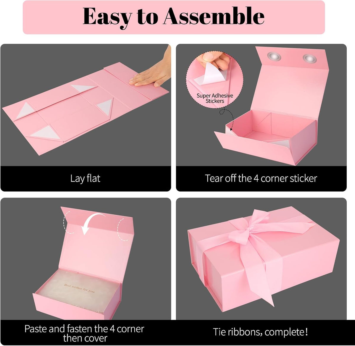 Pink Gift Box 11’’x7.2”x3.5”, Glossy Magnetic Gift Box with Lid for Present Contains 1-1/2’’ Widened Ribbon, Liner Paper, Card for Christmas, Valentine's Day, Wedding, Birthday